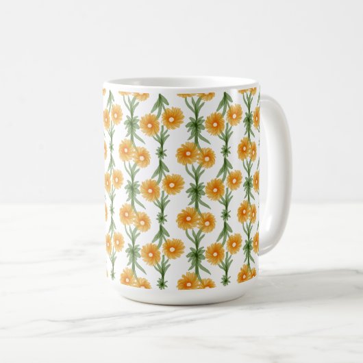 Watercolour Orange Daisy Pattern コーヒーマグカップ (正面右)