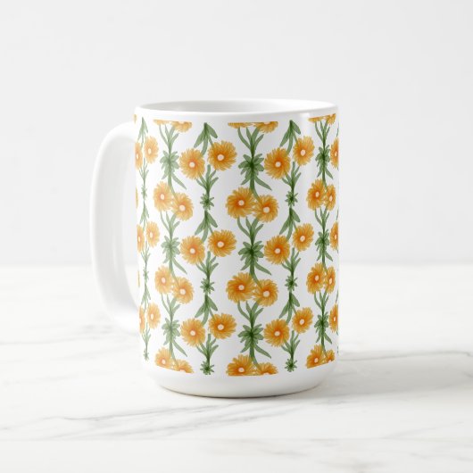 Watercolour Orange Daisy Pattern コーヒーマグカップ (正面左)