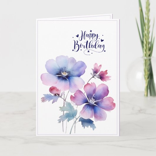 Watercolour Purple Flower Birthday Greeting Card カード (正面)