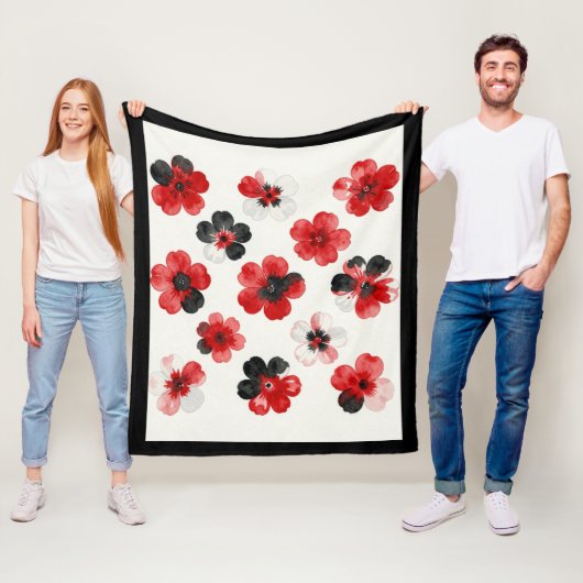 Watercolour Red Black White Floral  フリースブランケット (インサイチュ)