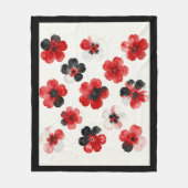 Watercolour Red Black White Floral  フリースブランケット (正面)