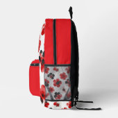 Watercolour Red Black White Floral  プリントバックパック (右)