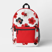 Watercolour Red Black White Floral  プリントバックパック (正面)