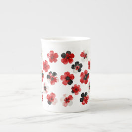 Watercolour Red Black White Floral  ボーンチャイナマグカップ