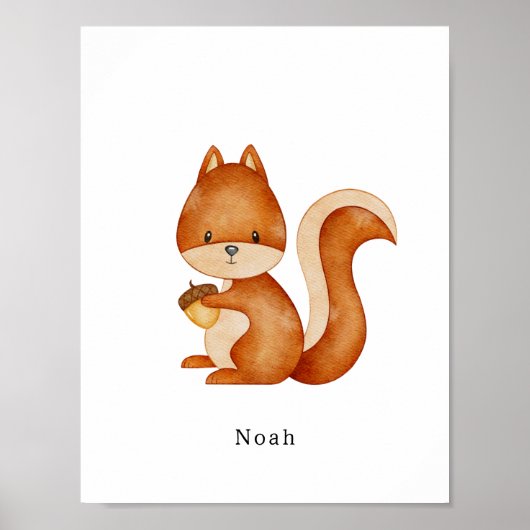 Watercolour Squirrel Forest Animal Name Poster ポスター (正面)