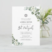 Watercolour White Floral Eucalyptus Bat Mitzvah 招待状 (スタンド正面)