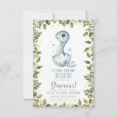 watercolour wildflower Dinosaur Baby Shower 招待状 (正面)