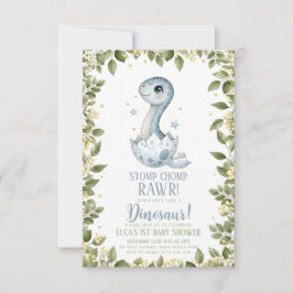 watercolour wildflower Dinosaur Baby Shower 招待状
