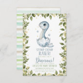 watercolour wildflower Dinosaur Baby Shower 招待状 (正面/裏面)