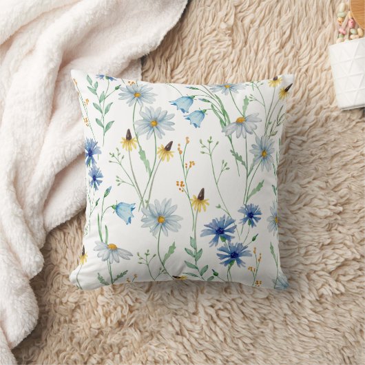 Watercolour Wildflower Throw Pillow Cover クッション (ブランケット)