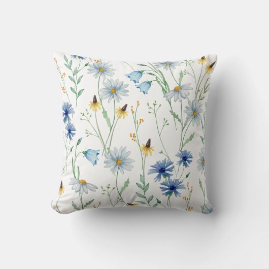 Watercolour Wildflower Throw Pillow Cover  クッション (正面)