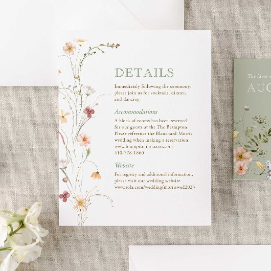 Watercolour Wildflower Wedding Details Card エンクロージャーカード