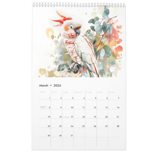 Watercolour Wildlife – Australian Animals 2026 カレンダー (3月 2026)