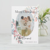 Watercolour Winter Berries Photo Christmas Card 招待状 (スタンド正面)
