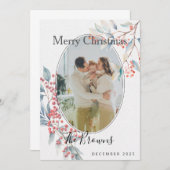 Watercolour Winter Berries Photo Christmas Card 招待状 (正面/裏面)