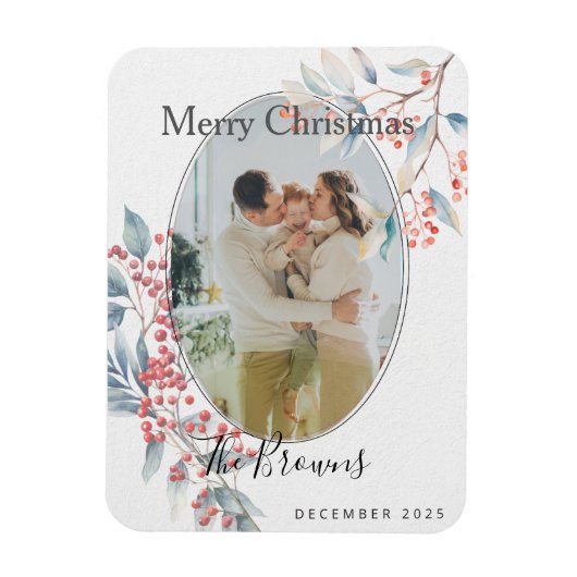 Watercolour Winter Berries X-mas Photo マグネット (縦)