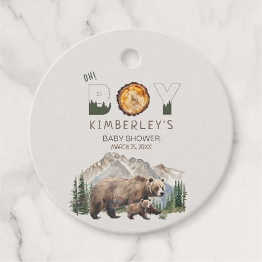 Watercolour Woodland  Oh Boy Bear Baby Shower フェイバータグ (正面)