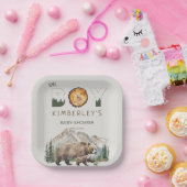 Watercolour Woodland  Oh Boy Bear Baby Shower ペーパープレート (パーティー)