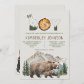 Watercolour Woodland  Oh Boy Bear Baby Shower 招待状 (正面/裏面)