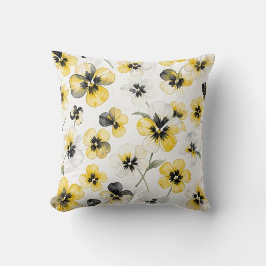 Watercolour Yellow Floral Cushion クッション (正面)
