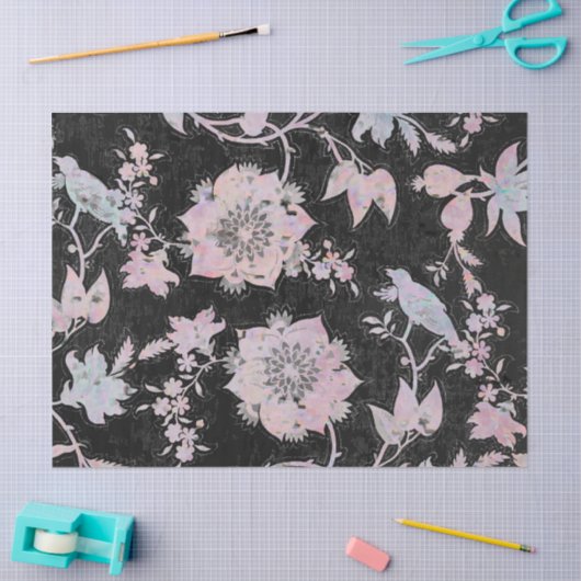 Watercolours pink blue black elegant pattern  薄葉紙 (クラフト)