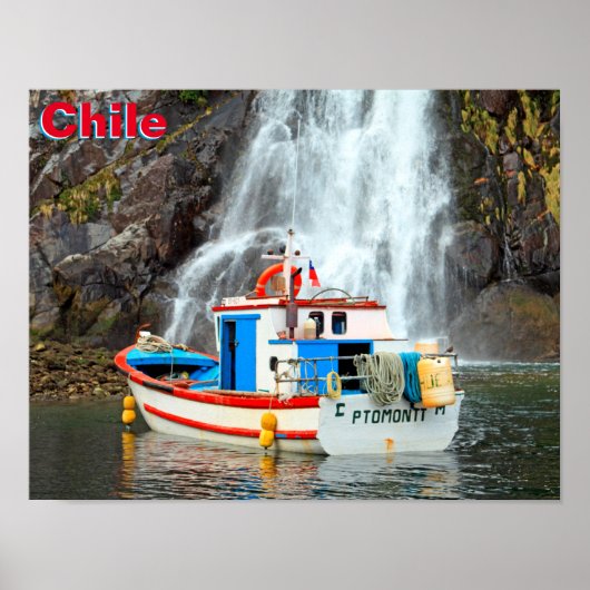 Waterfall & Boat, Chile ポスター (正面)
