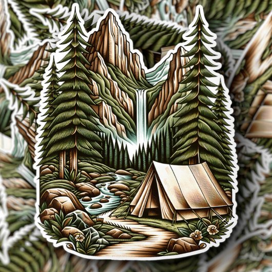 Waterfall Campsite Vinyl Sticker | Die-Cut-Sticker シール