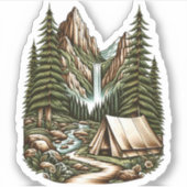 Waterfall Campsite Vinyl Sticker | Die-Cut-Sticker シール (正面)