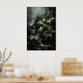 Waterfall Fern Forest Print, Dark Academia Gothic ポスター (キッチン)
