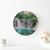 Waterfall in green forest ラージ壁時計 (ホーム)