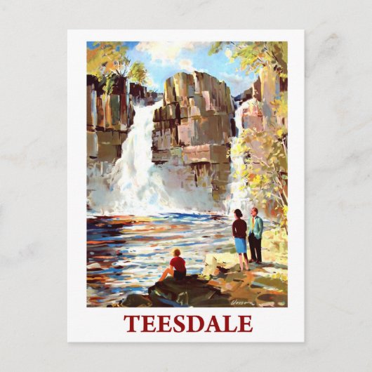 Waterfall in Teesdale, England，ヴィンテージ旅行 ポストカード (正面)
