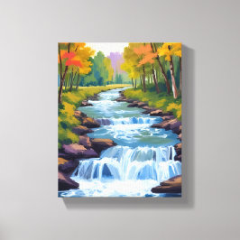 Waterfall Nature Landscape Painting キャンバスプリント