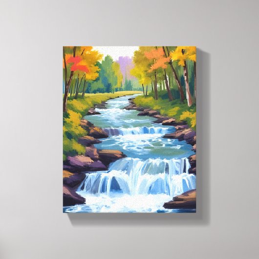 Waterfall Nature Landscape Painting キャンバスプリント (正面)