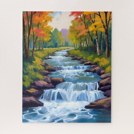 Waterfall Nature Landscape Painting ジグソーパズル (縦)