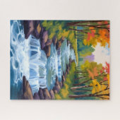 Waterfall Nature Landscape Painting ジグソーパズル (横)