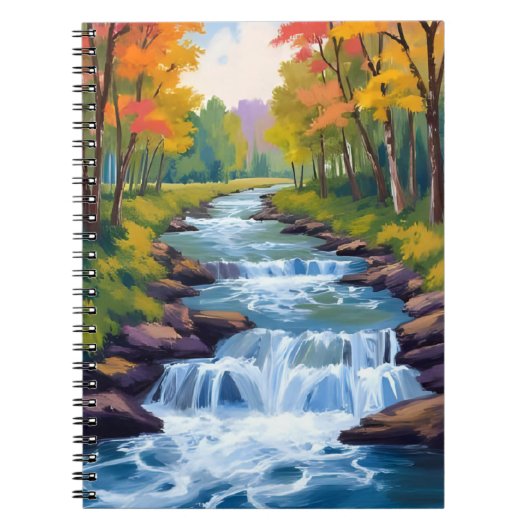 Waterfall Nature Landscape Painting ノートブック (正面)