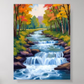 Waterfall Nature Landscape Painting ポスター (正面)