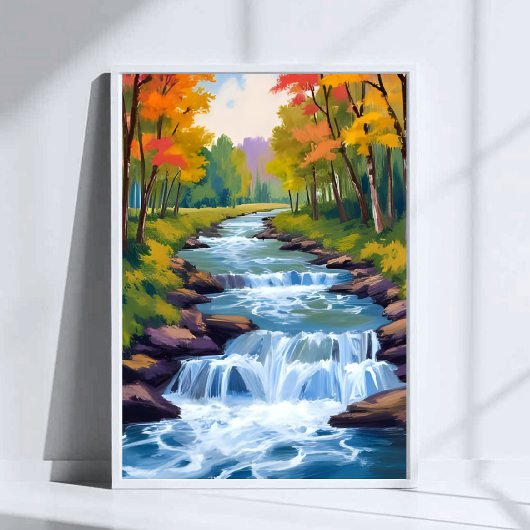 Waterfall Nature Landscape Painting ポスター