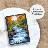 Waterfall Nature Landscape Painting ポスター