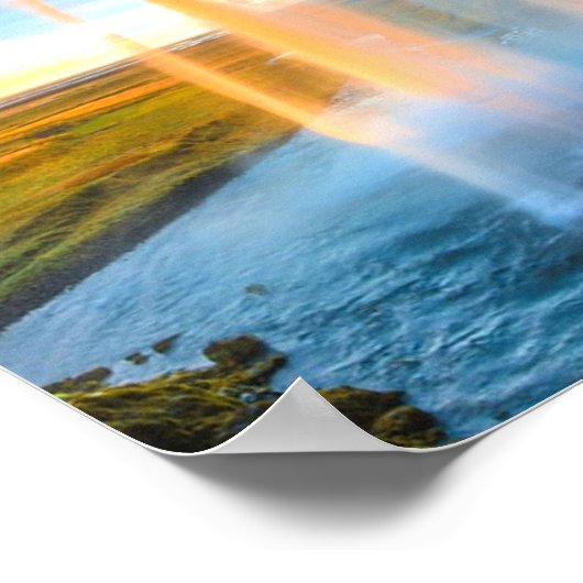 Waterfall Over Rocks Nature Photography Peaceful ポスター (角)