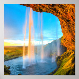 Waterfall Over Rocks Nature Photography Peaceful ポスター