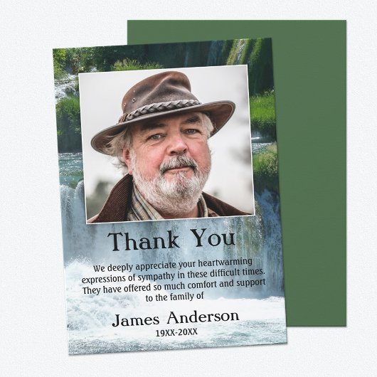 Waterfall Sympathy Funeral Photo Thank You Card サンキューカード
