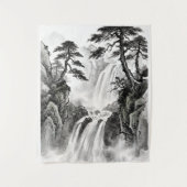 Waterfall Tapestry | Black & White Mountain Art タペストリー (正面)