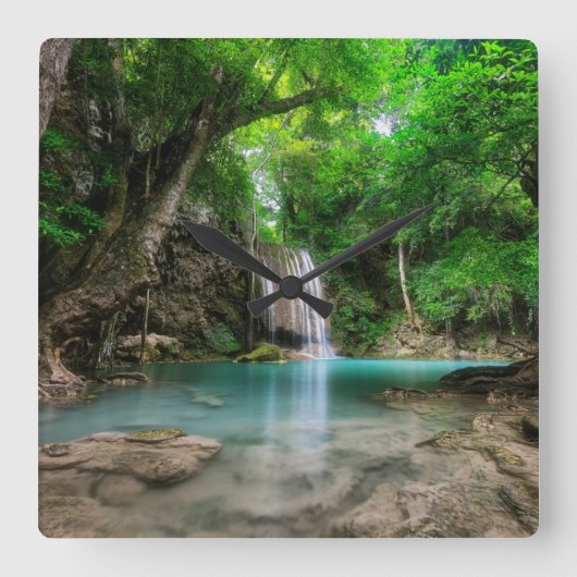 Waterfalls | Kanchanaburi, Thailand スクエア壁時計 (正面)