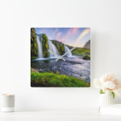 Waterfalls | Kirkjufellsfoss, Iceland スクエア壁時計 (ホーム)