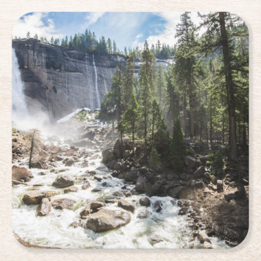 Waterfalls | Nevada Fall, Yosemite, CA スクエアペーパーコースター (正面)