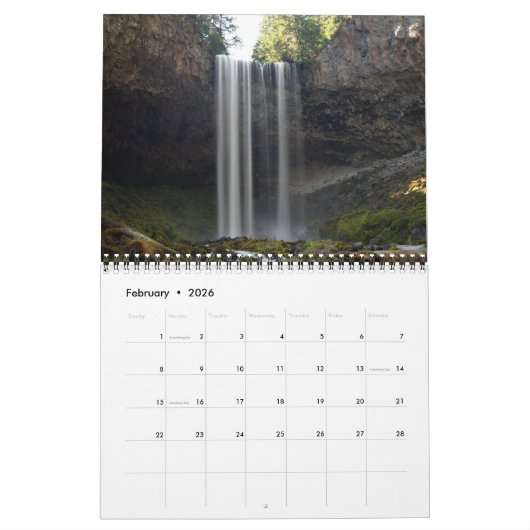 WATERFALLS OF PACIFIC NORTHWEST Calendar カレンダー (2月 2026)