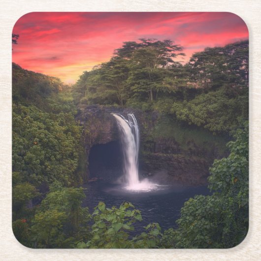 Waterfalls | Rainbow Falls, Hilo, Hawaii スクエアペーパーコースター (正面)