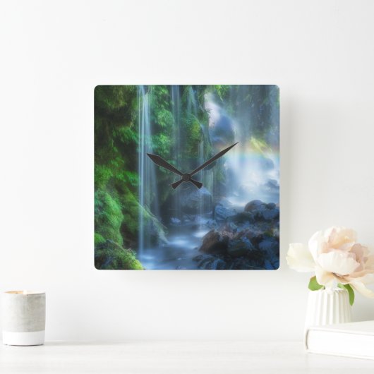 Waterfalls | Shinmata Ravine, Japan スクエア壁時計 (ホーム)