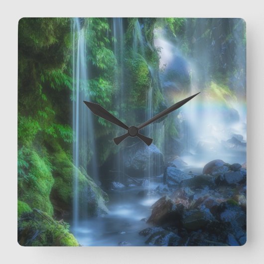 Waterfalls | Shinmata Ravine, Japan スクエア壁時計 (正面)